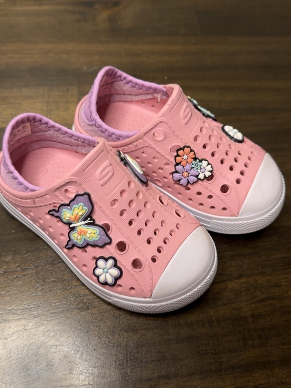 Skechers Girls' Pink Slip-On Water Shoes with Butterfly & Flower Charms